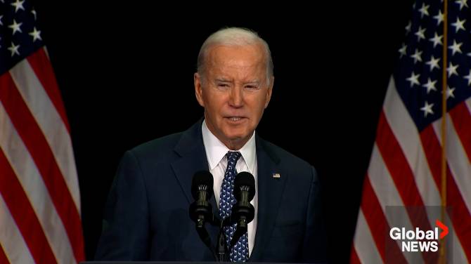 Click to play video: Biden reacts after special counsel declines to bring charges in classified docs case