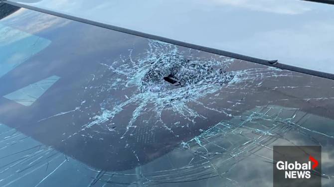 Click to play video: Rock through windshield on Whitemud Drive rattles Edmonton woman