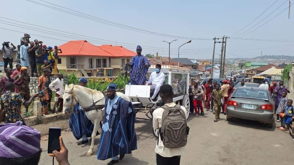 , wp contentuploads20240315172343Late Olubadan Lekan Balogun in a horse chariot X A Ayofe