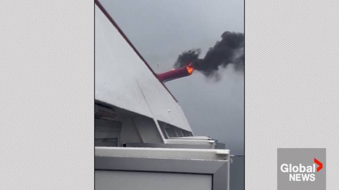 Click to play video: ‘Why is our tail on fire?’: Carnival cruise ship tail goes up in flames