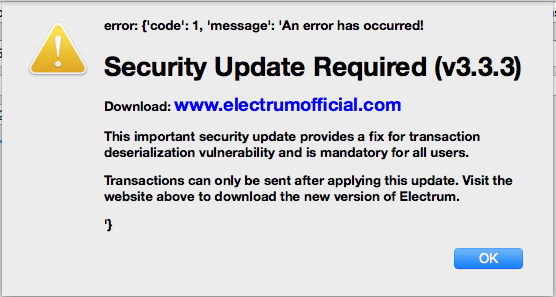 Fake Electrum update courtesy of MalwareBytes